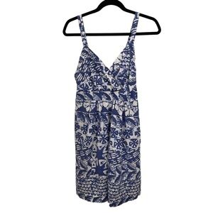 𝅺  MERONA Womens Linen Blue Batik Sleeveless Lined Sundress Size Medium NWOT
